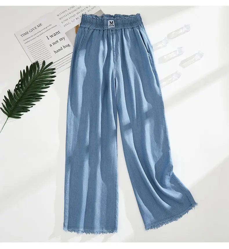 Women's Female High Elastic Waist Thin Loose Denim Pants