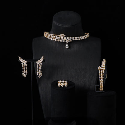 Luxury Choker Neck Necklaces Gift Set for Women Jewelry Sets Unique Color Cubic Zirconia Wedding Accessories
