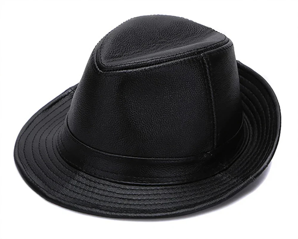 2026  Autumn Men Real Genuine Cowhide Leather Top Hats Men Fashion Caps Winter Warm New Cowboy  100% Real Cowhide Leather Hats