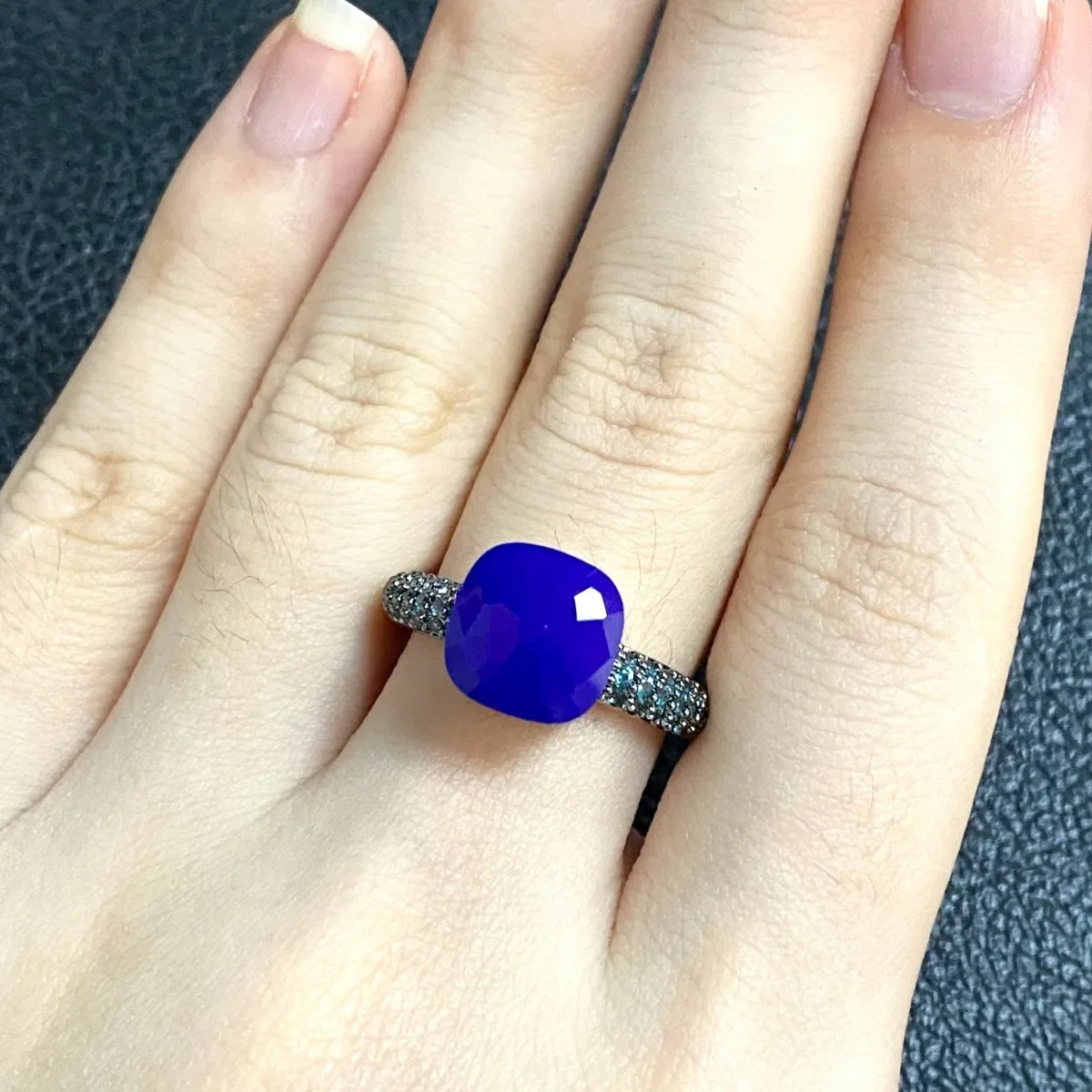 10.6mm Elegant Blue Topaz Zircon Ring Dual Tone Black Gun & Rose Gold 30 Colors Candy Crystal Jewelry Gift for Women