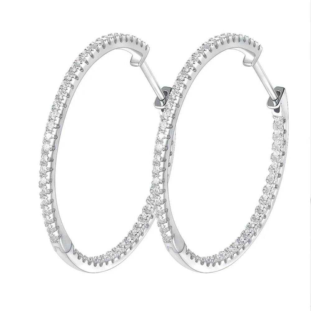 1.2mm Moissanite Hoop Earrings for Women European and American Circle S925 Sterling Silver Sparkling Diamond Earring Jewelry
