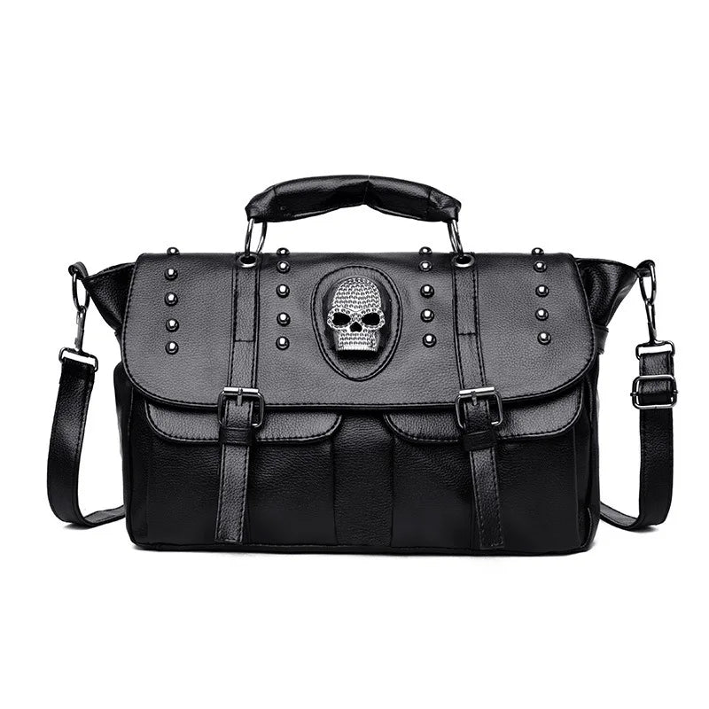 Punk Style Women Handbags Pu Leather Skull Tote Bag Black Large Capacity Shoulder Bag 2022 Luxury Crossbody Bags