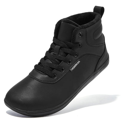 Unisex Winter Barefoot Shoes Womens Men Wide Toe Box Faux Fur Lined Ankle Sneakers Artificial Leather Lace Up Shoes