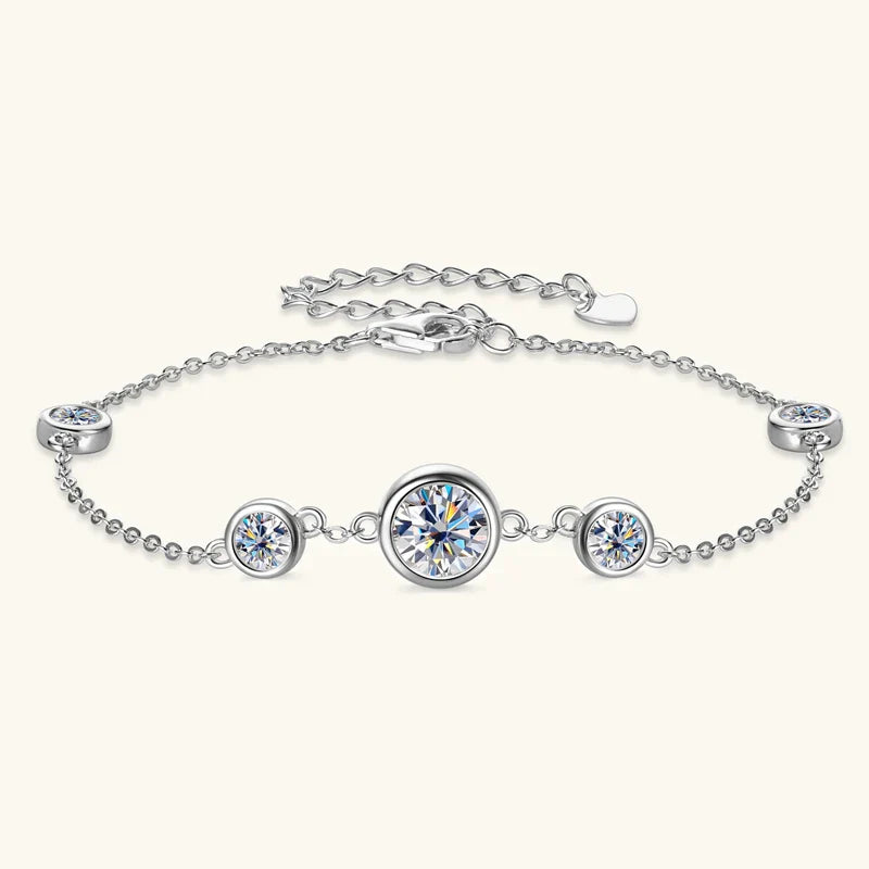 2024 New 18k Gold Plated Bracelet 925 Silver Chain 2mm D Color Bezel Moissanite Bracelets Fashion Women's Jewelry Gifts