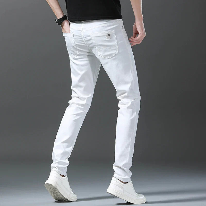 New 98% Cotton Men's Fashion Slim Jeans Stretch Straight Spring Autumn Luxury Denim Trousers Casual Business Pencil Pants