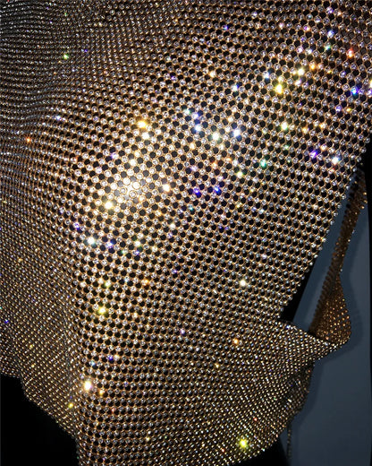 Shiny Rhinestone Sequins Crop Top Sexy Backless Round Neck Metal Tank Top For Women 2024 Fashion Nightclub Party Camisole