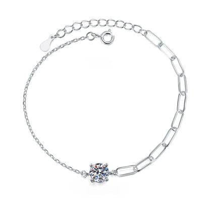1CT Round Cut Moissanite Solitaire Diamond  Bracelet for Women Men 925 Silver Minimalist Charm Bracelet Wrist Chain Adjustable