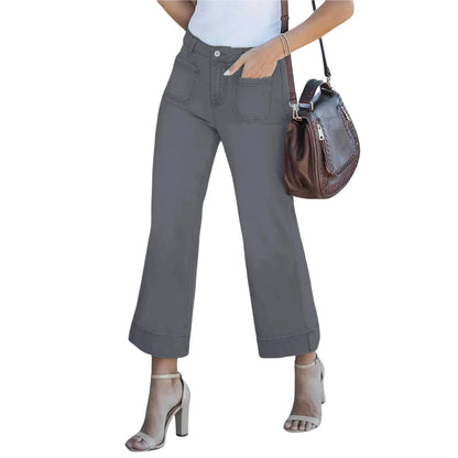 Fashionable Casual Straight Leg Jeans Washed Denim Nine-Piece