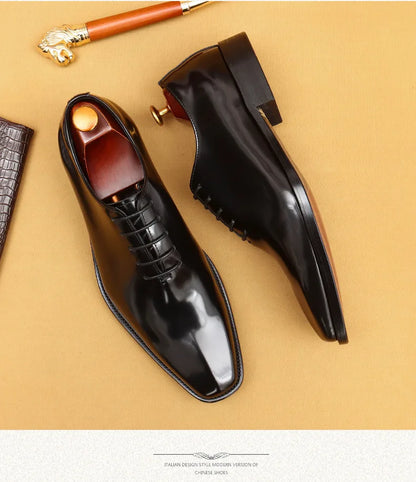 Genuine Leather Shoes for Men Dress British Business Party Lace Up Black Square Toe Fashion Casual Formal Suit Handmade Men Shoe