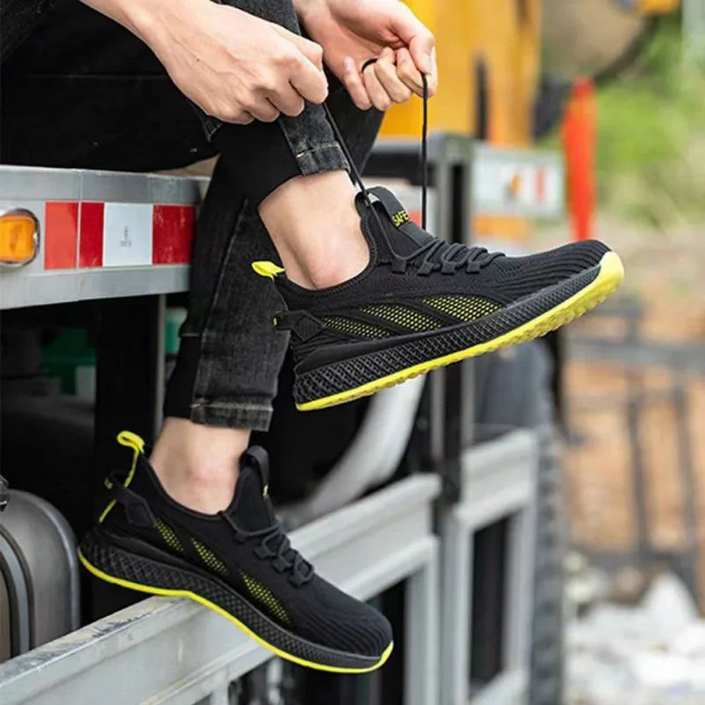 Breathable Men Work Shoes, Summer Safety Shoes Lightweight Protective Sneakers, Steel Toe Work Shoes Men Puncture-Proof Boots
