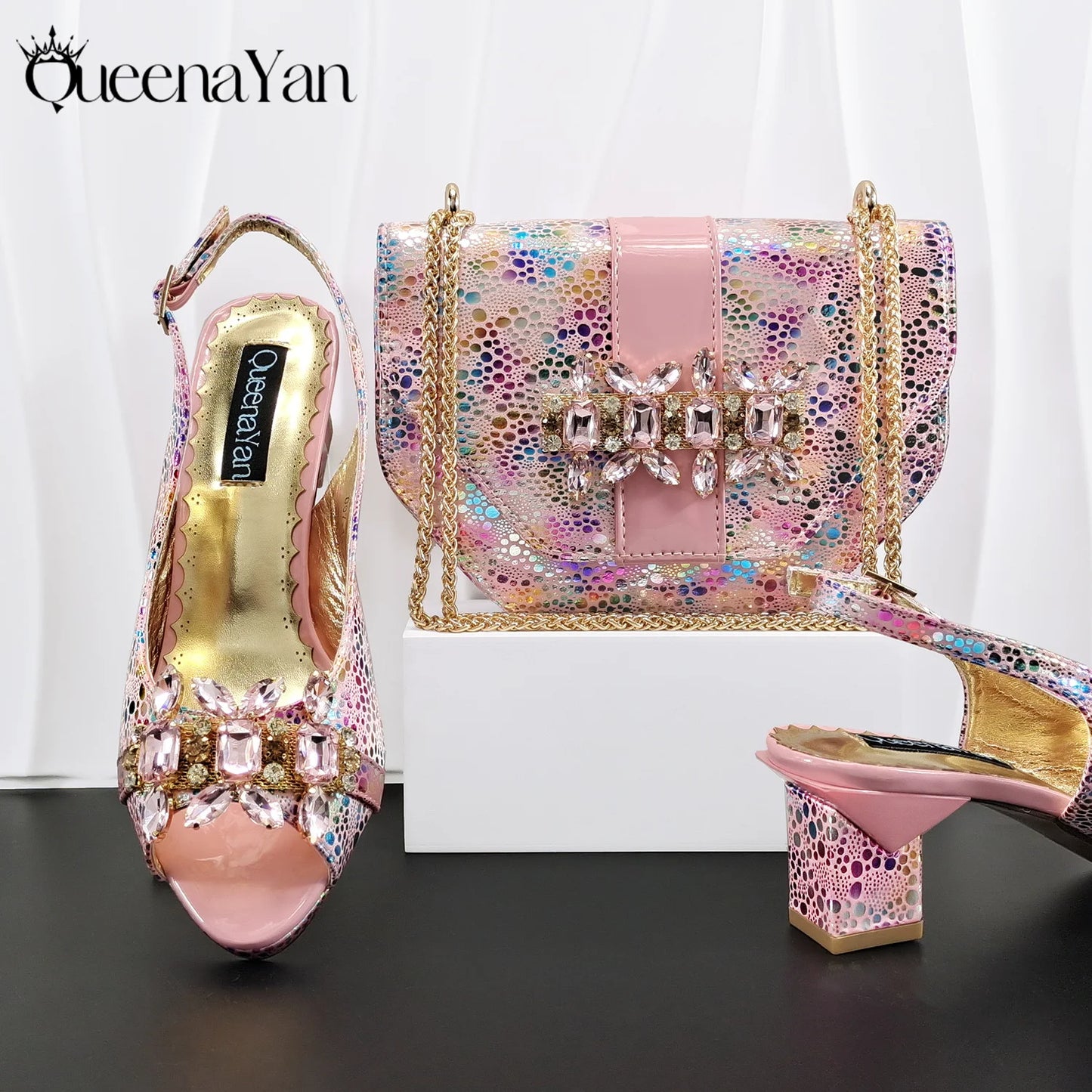 Nigerian Style Rhinestone Embellished Three-Dimensional Bag And Good Material Peep Toe Pumps Elegant Clutch Bag Women Shoes