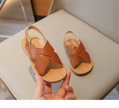 Size 21-35 Boys Girls Sandals 2026 Summer Children Beach Shoes Kids Fashion Cross-tied Anti-sliperry Soft Simple New Hot I10089