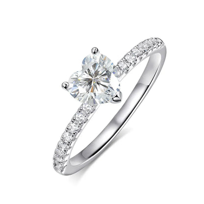 D VVS1 1-2ct Heart Moissanite Engagement Ring 925 Sterling Silver Plated 18k White Gold Diamond Promise Rings for Women