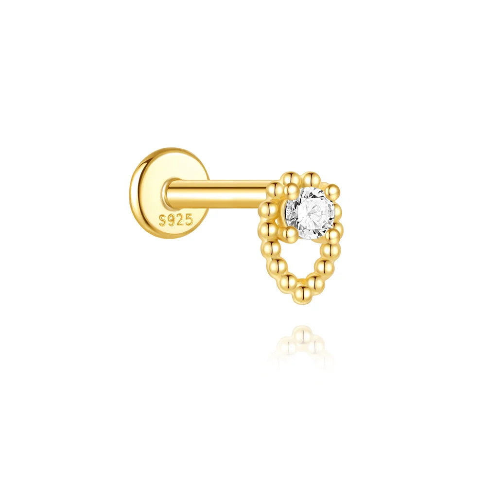 Heart Round Ball Flat Helix Piercing Earring 925 Sterling Silver Ear Studs Geometric Zircon Exquisite Trinket Studs Aretes