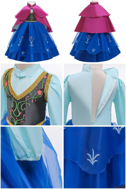 Vestido da Anna e Elsa para Meninas, Fantasia Cosplay Infantil de Halloween, Vestidos de Princesa para Crianças, Festa de Aniversário Elegante, Roupas de Carnaval 3-10 Anos