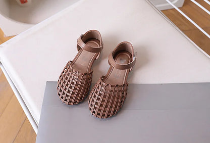 2026 Novel Roman Sandals for Little Girls Side Butterfly-knot Princess Weave Sandals Soft Breathable Hollow Shoes Child Girl