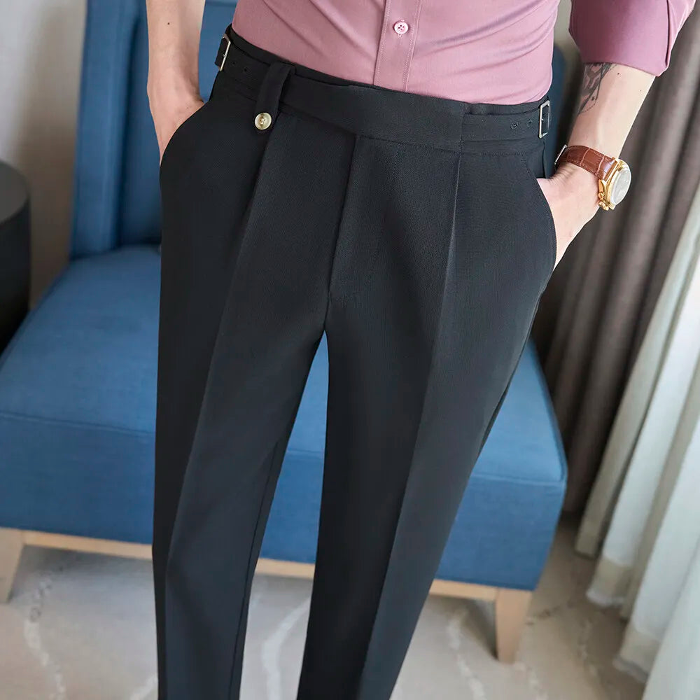 2025 Spring High Quality Men's Suit Pants Fashion Solid Color High Waist Slim Fit Youthful Vitality Casual Suit Trousers Men