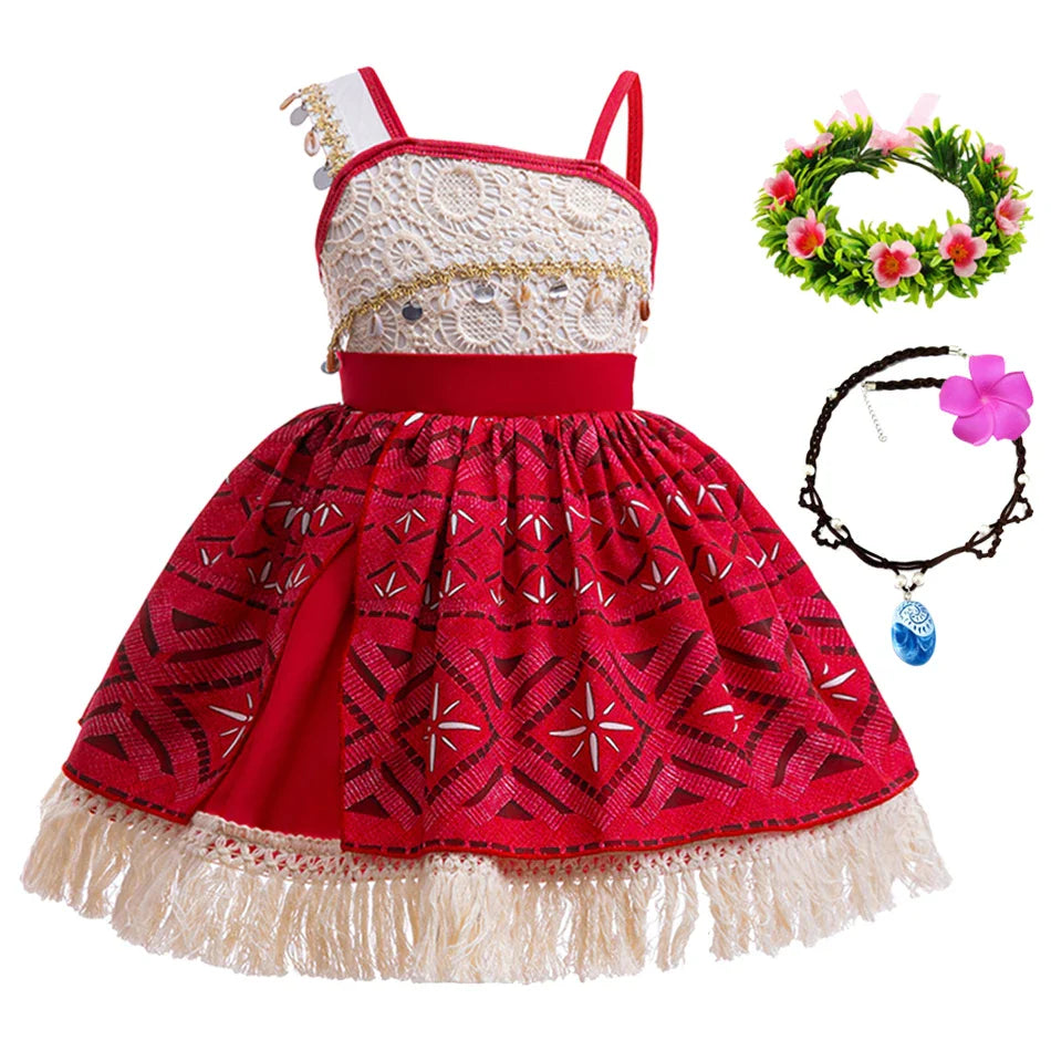 2024 Novo Filme Moana 2 Vestido Meninas Festa de Halloween Fantasia de Aventura Princesa para Menina Roupas Chiques Infantil Roupa Vaiana Muababy
