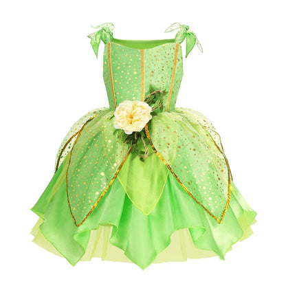 Girls Green Elf Dress Princess Dress Up Children Fairy Dress Halloween Cosplay Beauty Flower Fairy Costume Party Clothing
