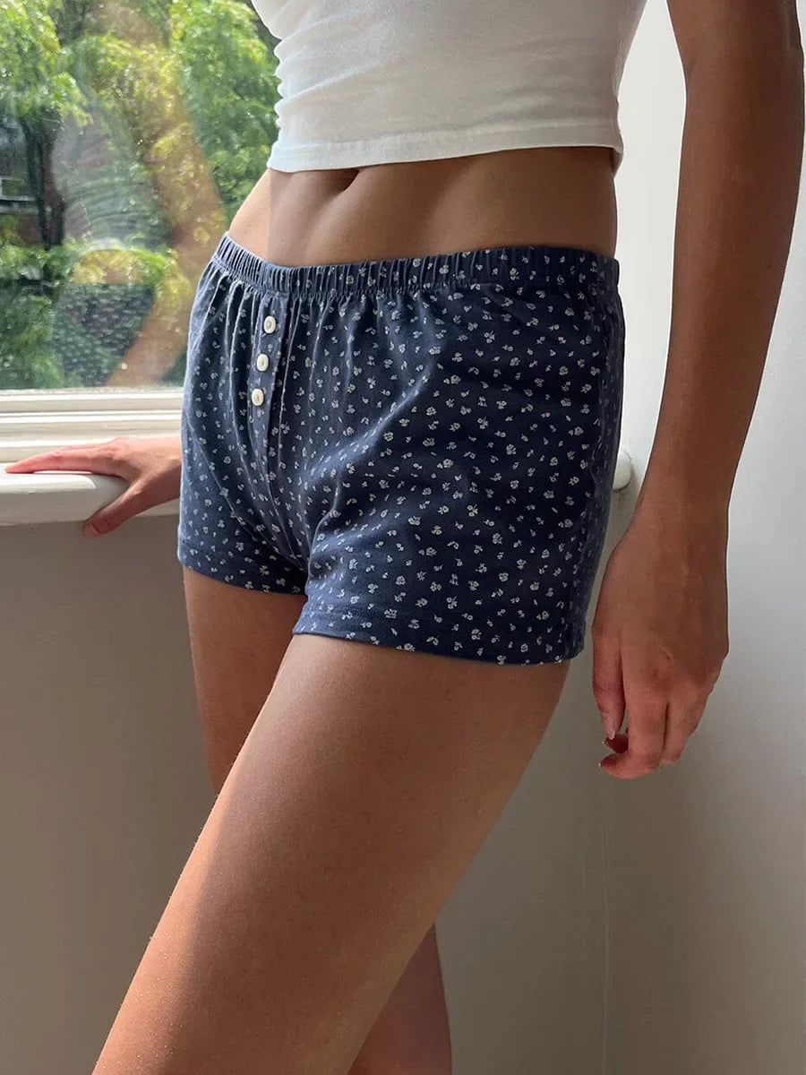 Womens Y2K Pajama Shorts Low Waist Striped Boxer Shorts Cute Lounge Floral Pj Shorts Bottoms Comfy Sleep Shorts Streetwear
