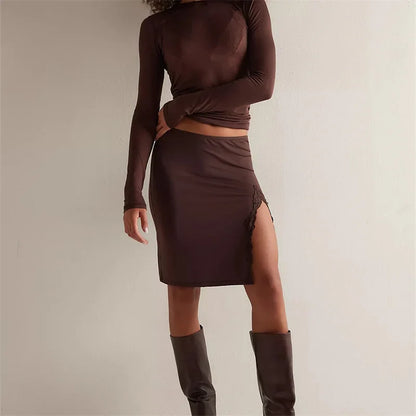 Elegant Satin Embroidery Pencil Skirts Summer Sexy High Waist Split Mini Skirts For Women Fashion Slim Skirt Female