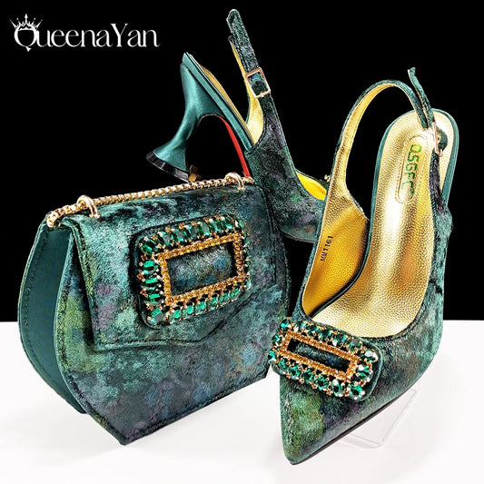 Italian Design Rhinestone-encrusted Ladies Party Shoes And Special Bag Women High Heels Wedding Dual Purpose Bag