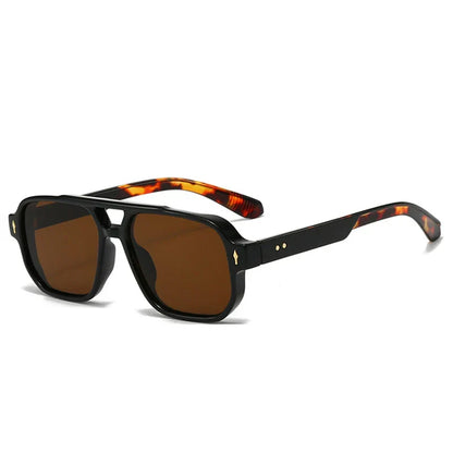 Vintage Double Bridges Men Square Sunglasses Fashion Clear Ocean Lens Eyewear Women Trending Rivets Sun Glasses UV400