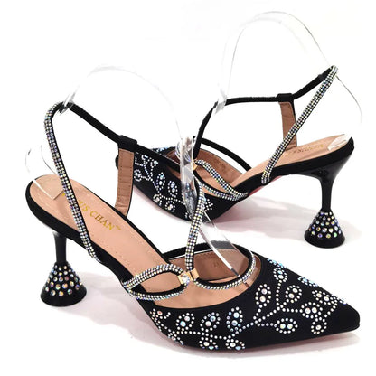 2025 Summer New Design Specials Italian Women Shoes and Bag Set Wine Color Comfortable High Heels With Rhinestone