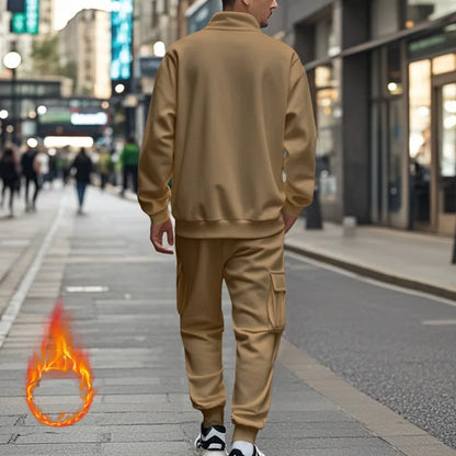 2024 autumn and winter men's casual velvet warm zipper sports trousers set