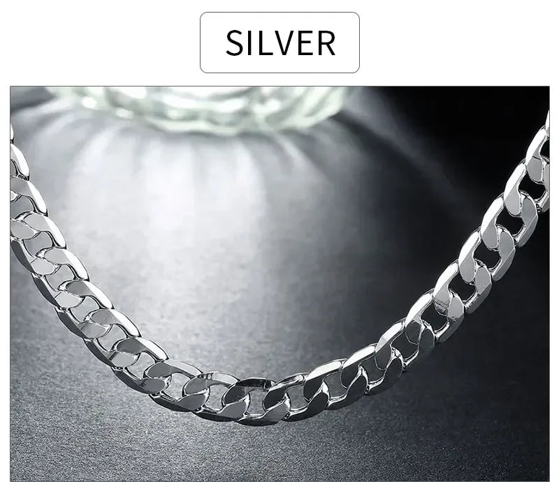 Men's 925 Sterling Silver Necklace 2/4/6/8/10/12MM 40-75cm Chain Lobster Clasp Man Boy Women Engagement Jewelry