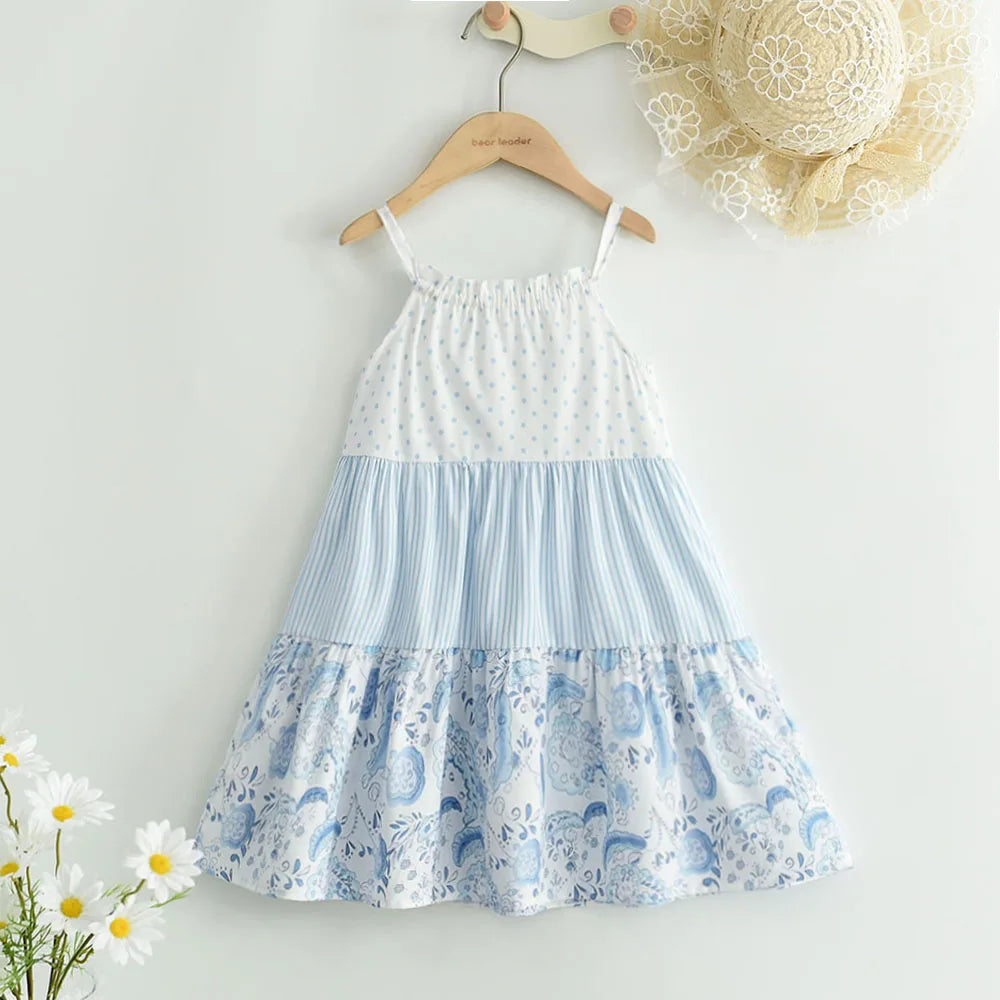 Summer Girls Dress Casual Princess Dresses Sleeveless Print Flower Costumes Kids Vestidos Cotton Floral Dress 2-7Y