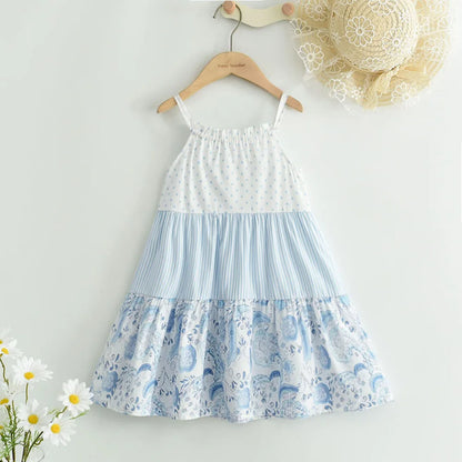 Summer Girls Dress Casual Princess Dresses Sleeveless Print Flower Costumes Kids Vestidos Cotton Floral Dress 2-7Y