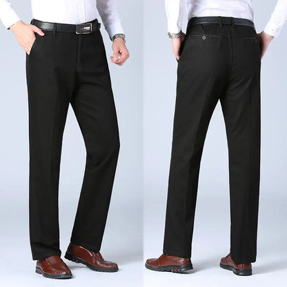 Men's Cotton Suit Pants Smart Casual Straight Solid Color Dress Trousers Men Four Seasons Loose Formal Office Full Length Pants