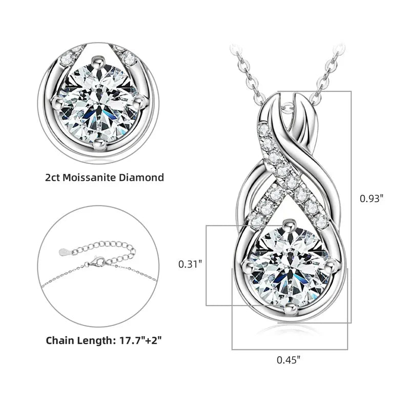 6.0CTW 8MM VVS1 Moissanite Jewelry Set 925 Silver Infinity Pendant Necklace Drop Hoop Earrings Sets for Women Gifts