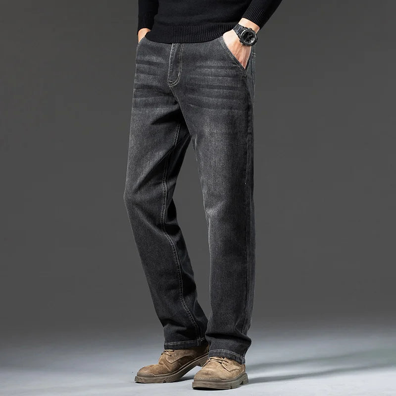 New Men's Light Business Micro Stretch Straight Fit Denim Pants Vintage Distressed All Season Wearable Long Pants