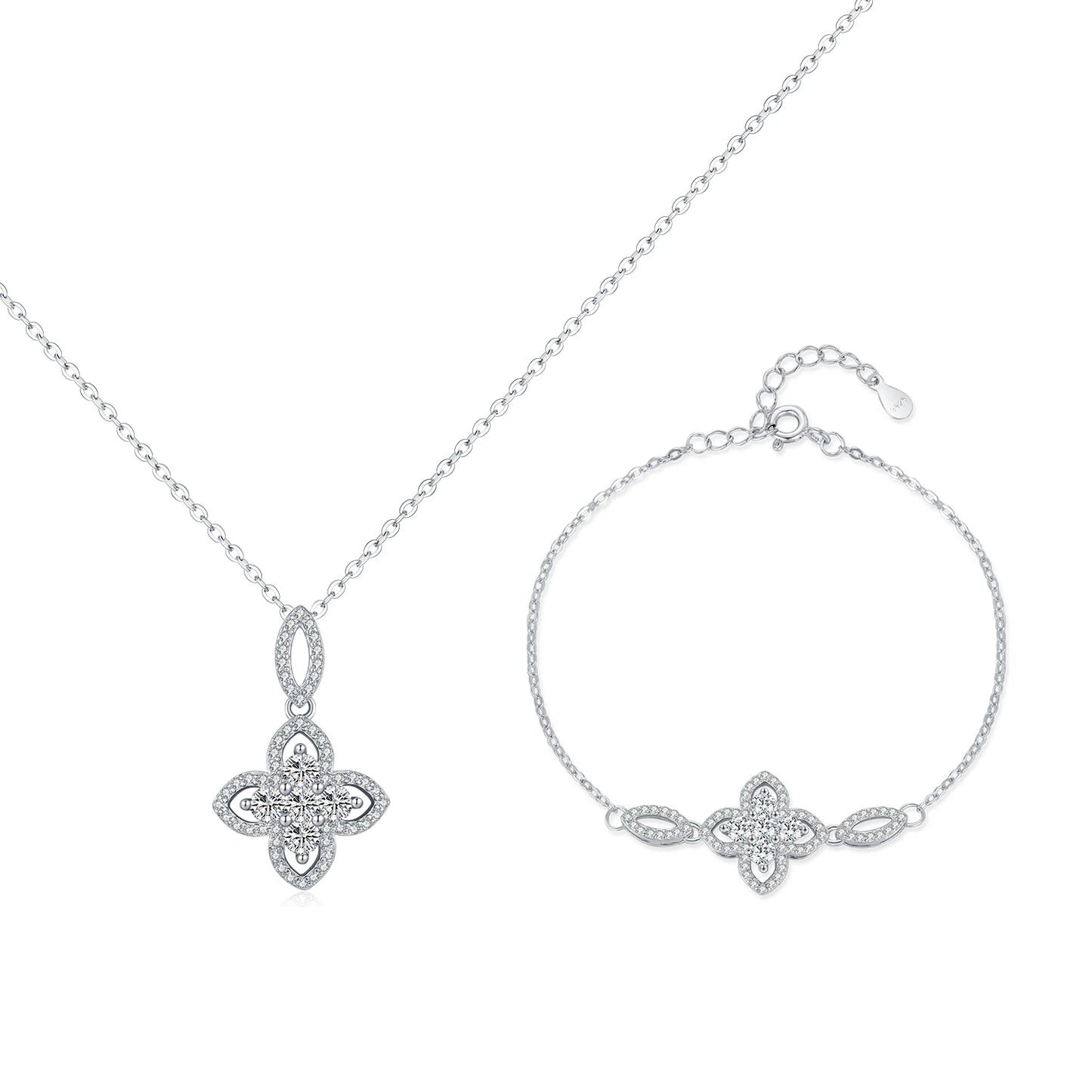 925 Sterling Silver Luxury Flowers Pendant Necklace Classic Daily Wear Jewelry Sets For Women Fine Bracelet