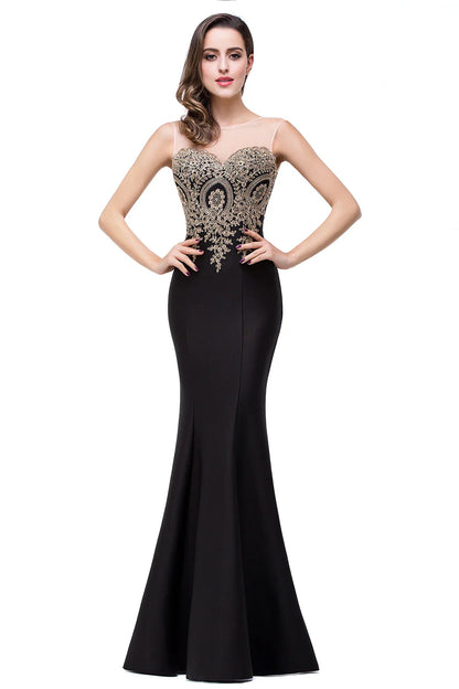 Elegant Mermaid Evening Dress Women Sweetheart Illusion Golden Appliques Lace Wedding Party Prom Gown Robe de Soiree