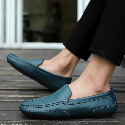 Genuine Leather Men Casual Shoes Luxury Brand Breathable Slip on Black Driving Shoes Soft Men Loafers Moccasins Plus Size 37-47