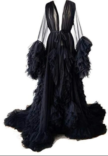 Maternity Star Dresses Robe Tiered Ruffles Photoshoot Babyshower Bathrobe Maternity Dress Sexy Kimono Party Birthday Gowns