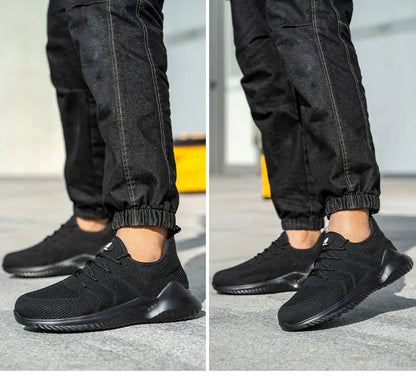 Men‘s Safety Shoes with Steel Toe Puncture Proof Anti-smash Work Sneakers Lightweight Breathable Black Sneakers for Construction