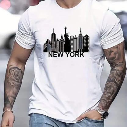 Classic New York City pattern print,men pure cotton fashionable casual loose roundneck Tshirt,trendy and creative outfit design
