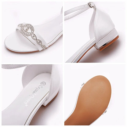 Summer new 2-cm square-heeled silk ribbon pearl rhinestone low-heeled wedding shoes beaded lace-up flat large-size women sandals