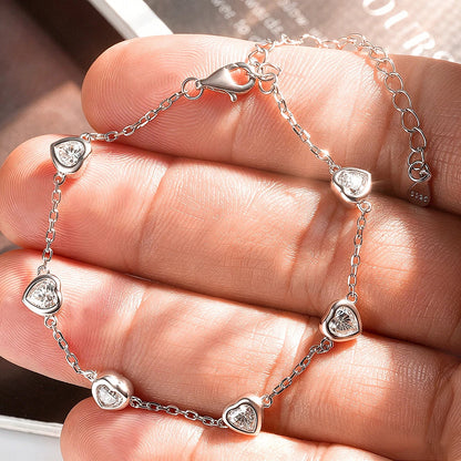 Certified 4mm Bezel Set Heart Cut Moissanite Diamond Bracelets for Women 100% S925 Silver Charm Bracelet Wrist Chain Adjustable