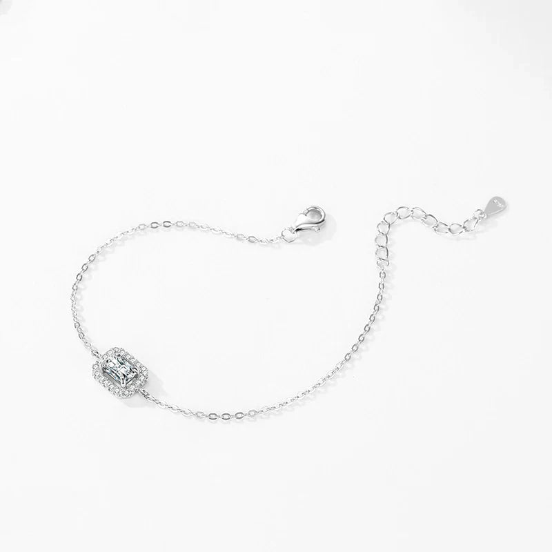 925 Sterling Silver Luxury Dazzling Rectangle1Ct Zirconia Link Chain Charm Bracelet For Women Wedding Engagement Jewelry