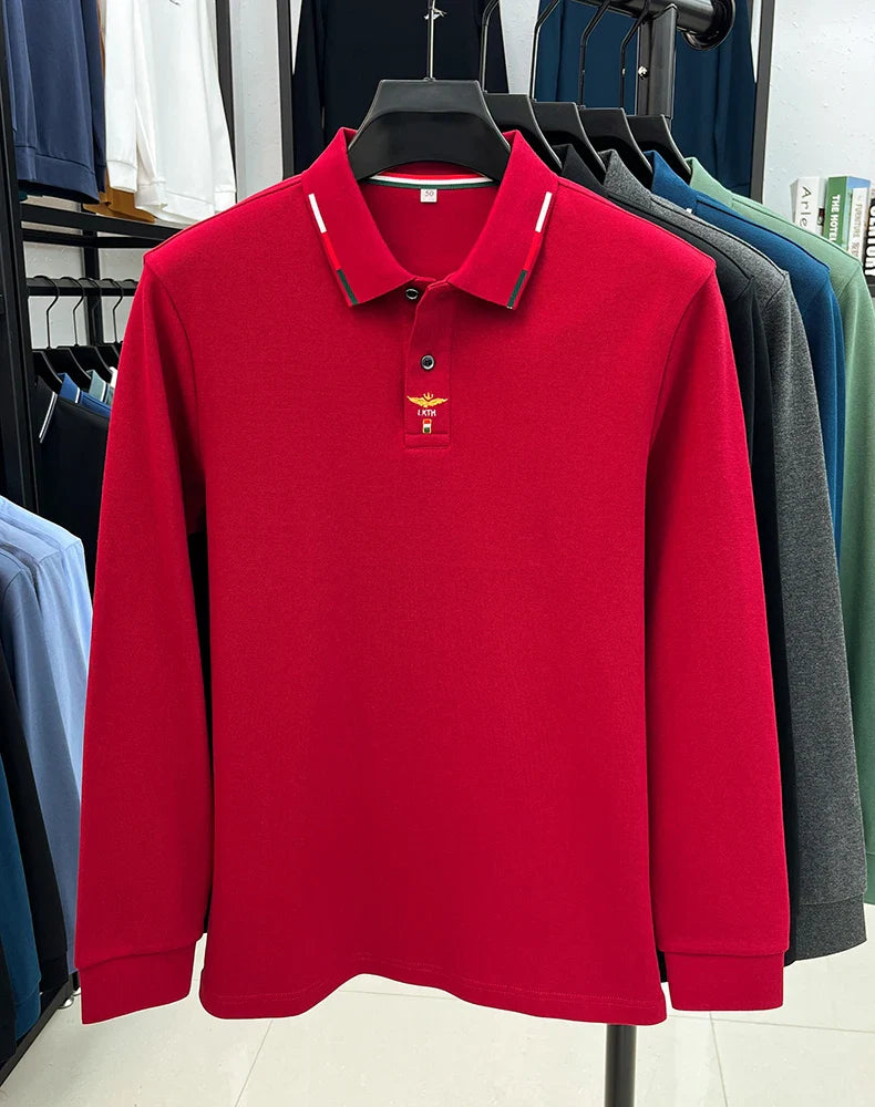 100% pure cotton long sleeved men's polo shirt autumn luxury brand custom embroidery design fashionable golf top casual T-shirt
