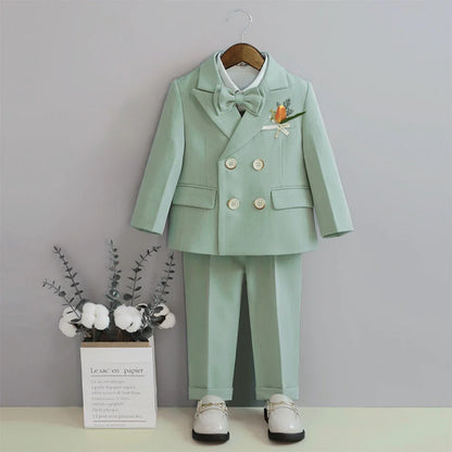 Colorful Child Suit Set 4 Pieces Blazer Pants Brooch Bow Tie Piano Contest Hot Sale Casual Boys Suits Wedding Ring Bearer Outfit