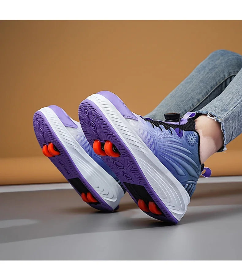 New Glow-in-the-dark Rotary Roller Skates Girls Invisible Four-wheel Retractable Walk-on Shoes Boy for Students Sizes 29-41