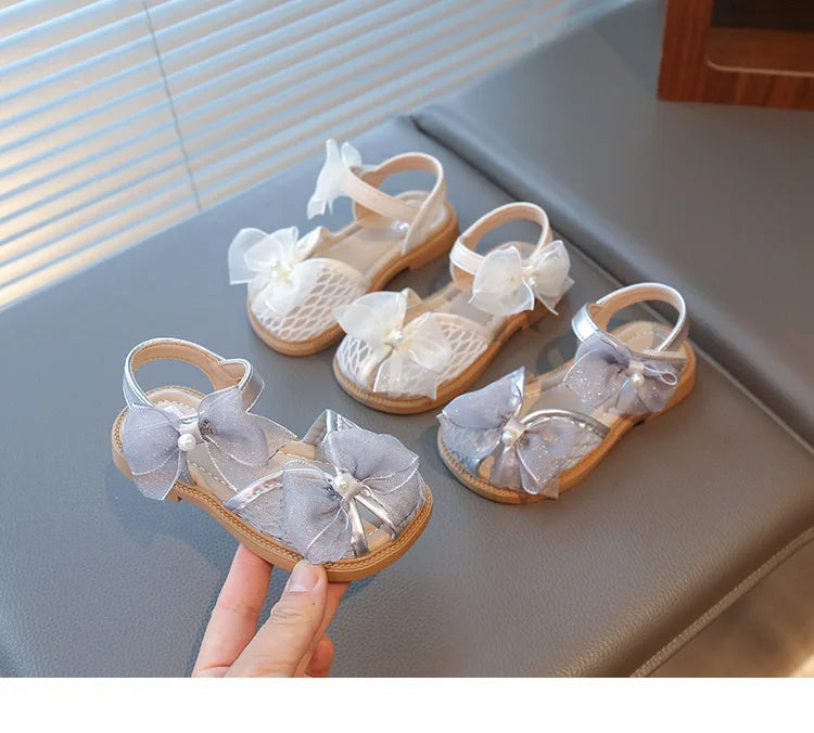2025 Mesh Peep-toe Princess Shoes Girls Sandals with Tulle Butterfly-knot Summer Evening Wedding Party Bridesmaid Sandals I05292
