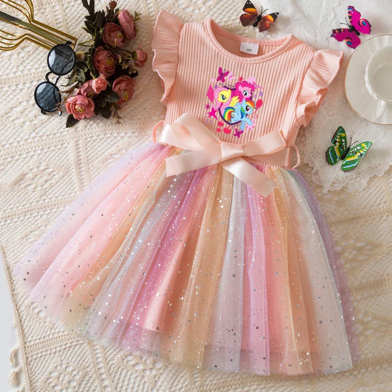 My Little Ponys Girls Dress for Sequins Toddler Girls Rainbow Tulle Sweet Kids Princess Dress for Girls Party Gift