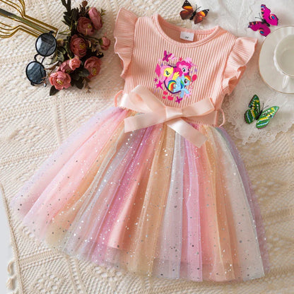 My Little Ponys Girls Dress for Sequins Toddler Girls Rainbow Tulle Sweet Kids Princess Dress for Girls Party Gift